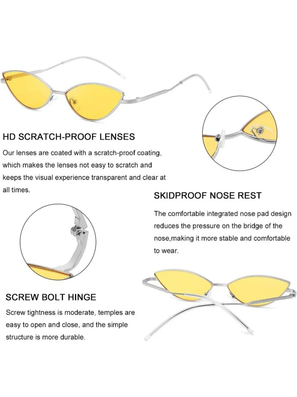 Women's Cat Eye Cute Sunglasses Triangle Vintage Trendy Cool Sun Glasses Yellow